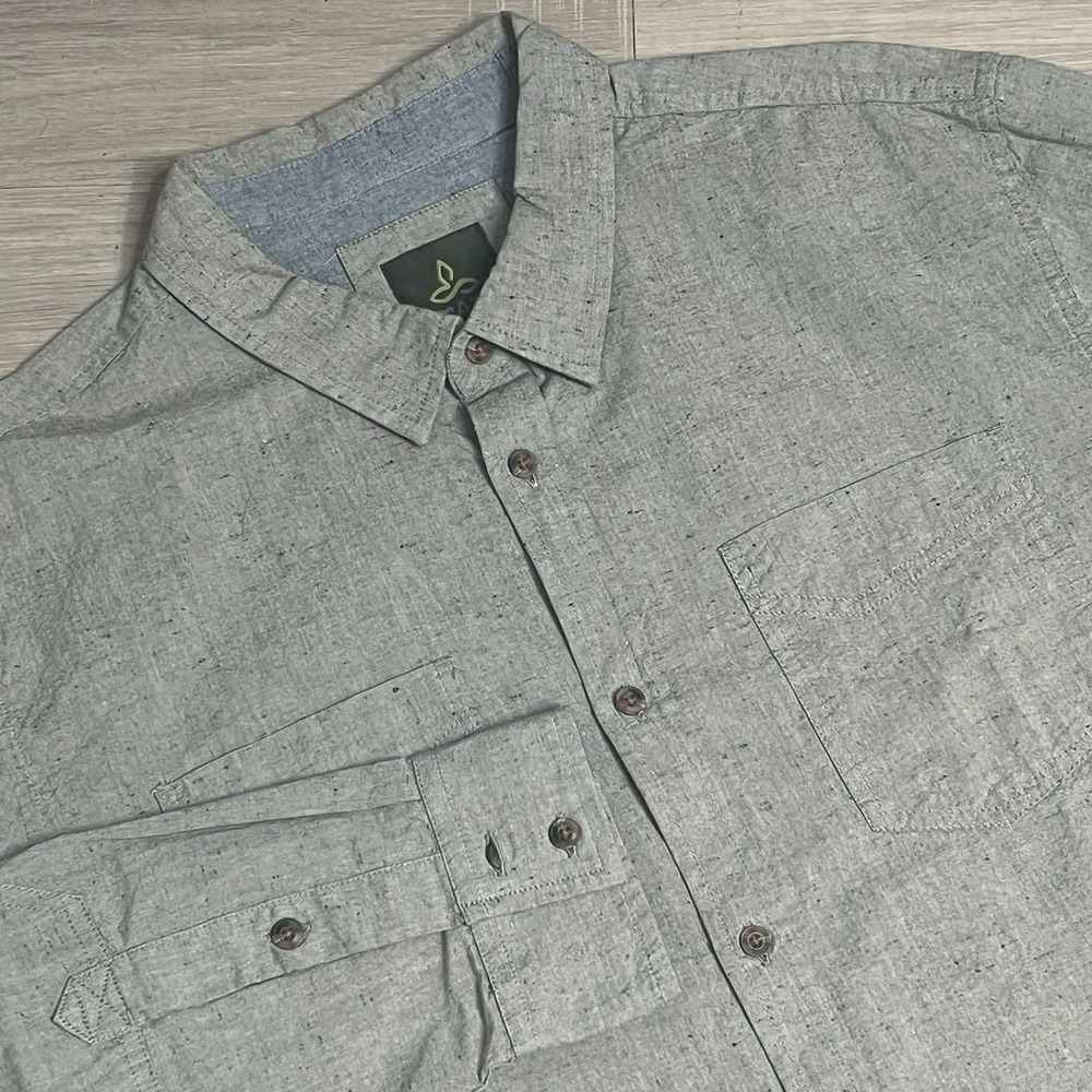 PrAna Flannel Shirt Mens Large‎ Heavy Organic Cotton Gray Outdoor Button Up